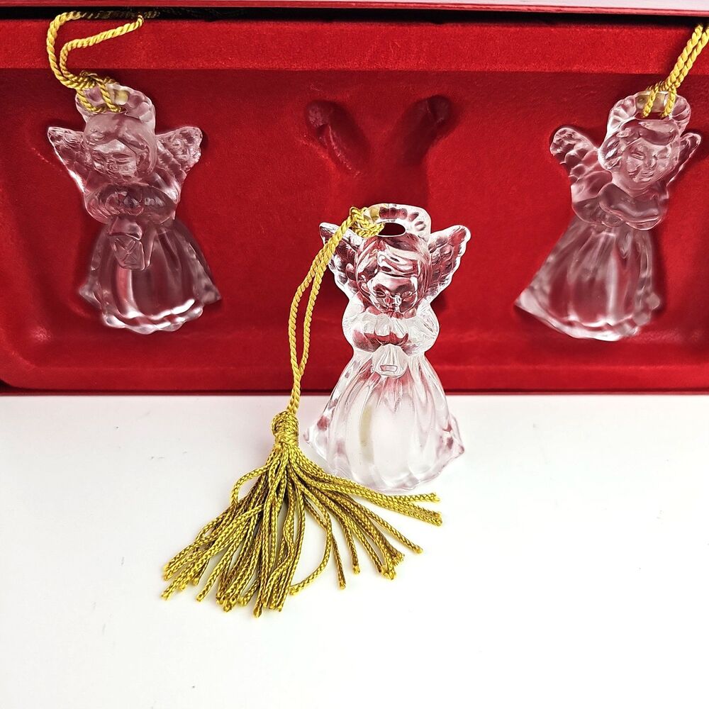 Gorham Crystal Set of 3 Angel Christmas Ornaments Lead Crystal 2.5 inch